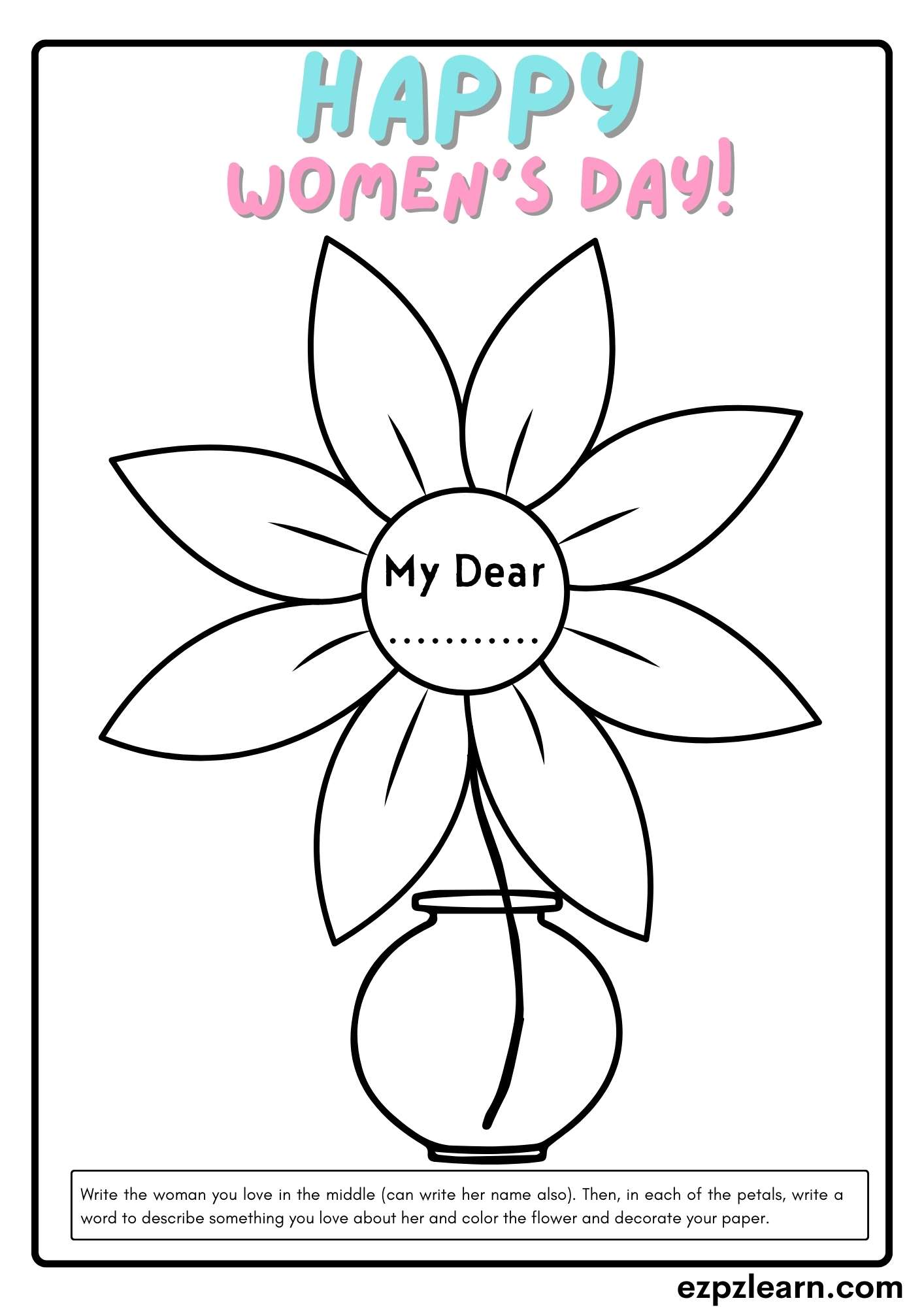 Women's Day Coloring and Writing Activity pdf